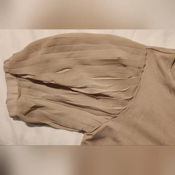 Tahari Light Beige Blouse with Pleated Sleeves - Picture 4 of 5
